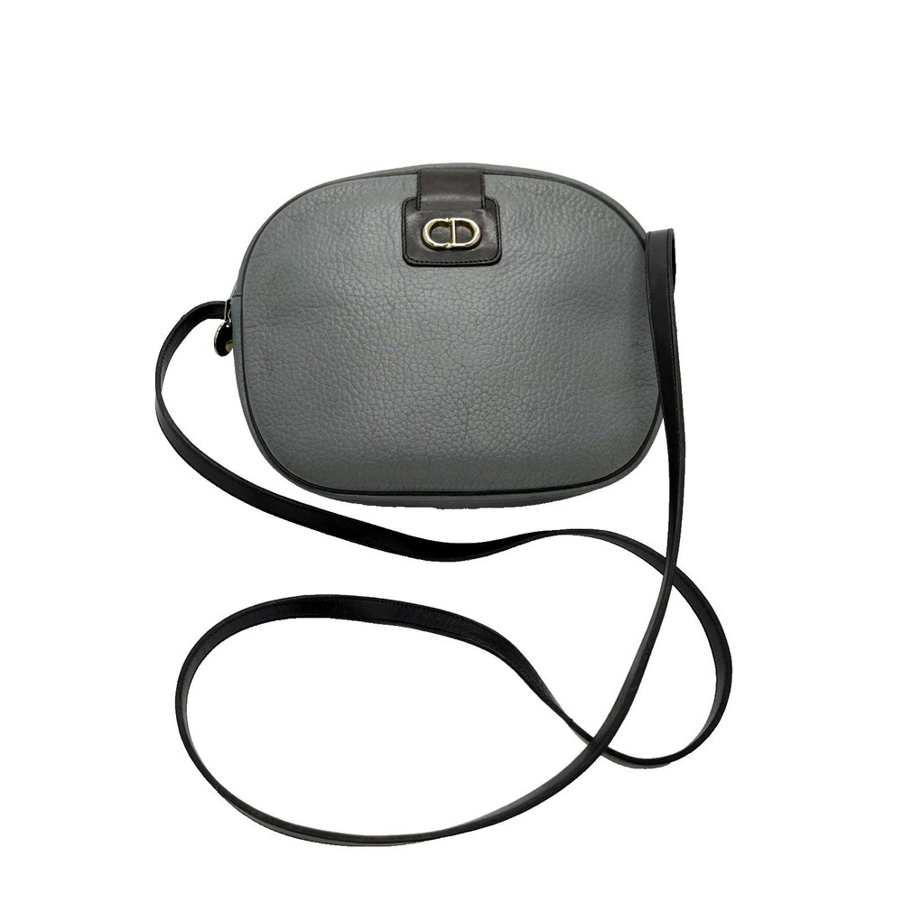 Authentic Christian Dior Vintage Shoulder Bag CD Logo Gray Leather France Made